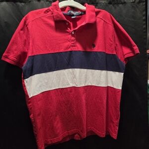 VTG Y2K U.S. Polo Assn Colorblock Polo Shirt Navy Red White Retro Preppy SZ L